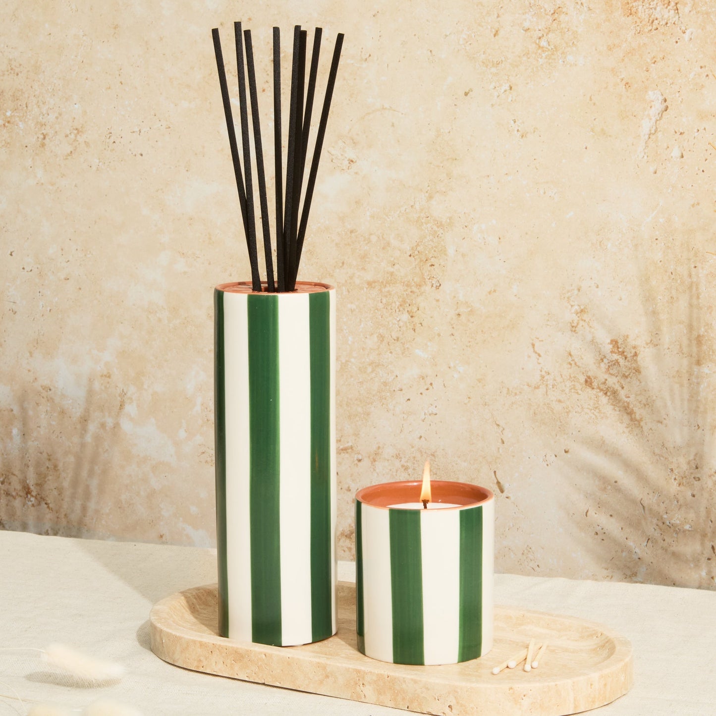 Marrakesh: Olive Striped Diffuser - Oud & Leather