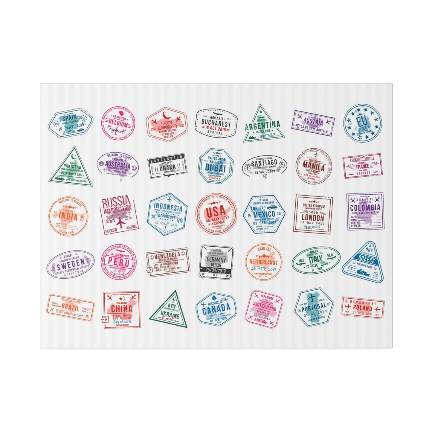 Traveller Stamps Canvas Printify