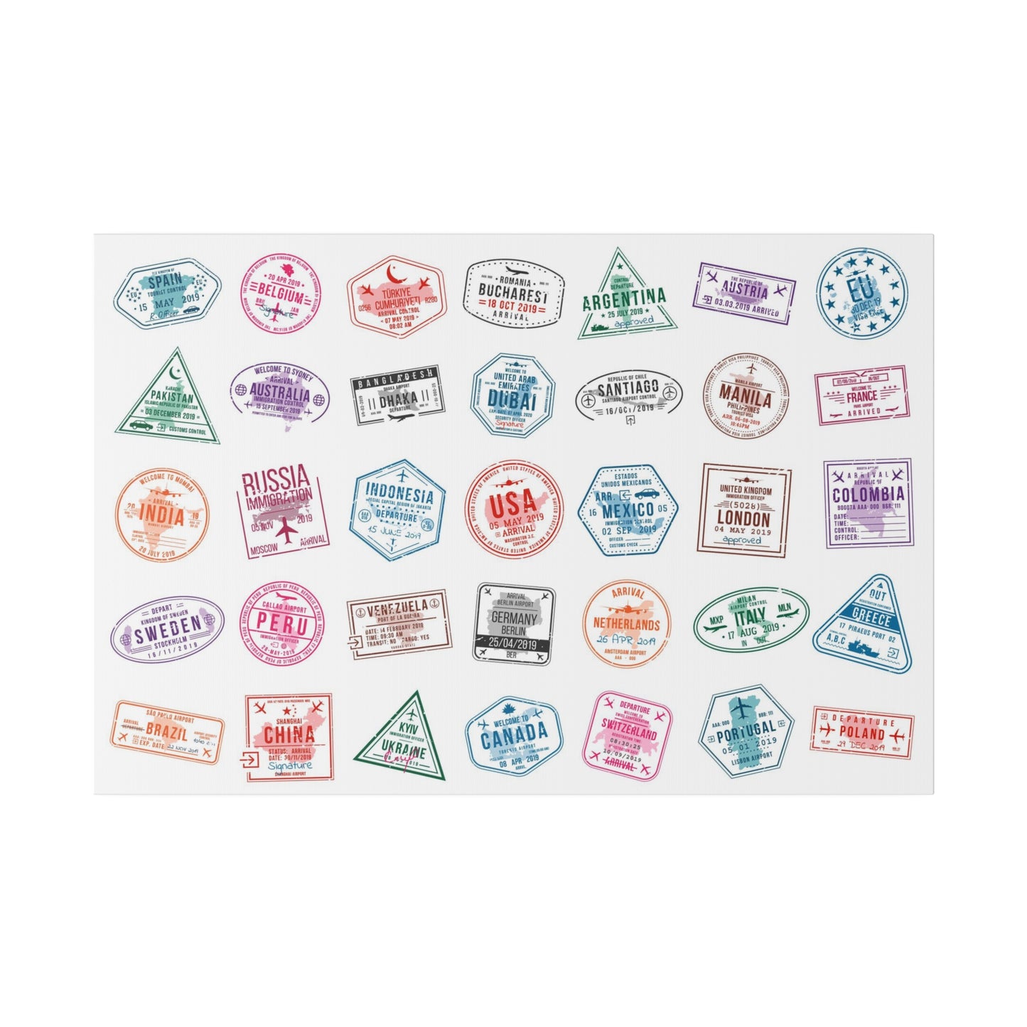 Traveller Stamps Canvas Printify