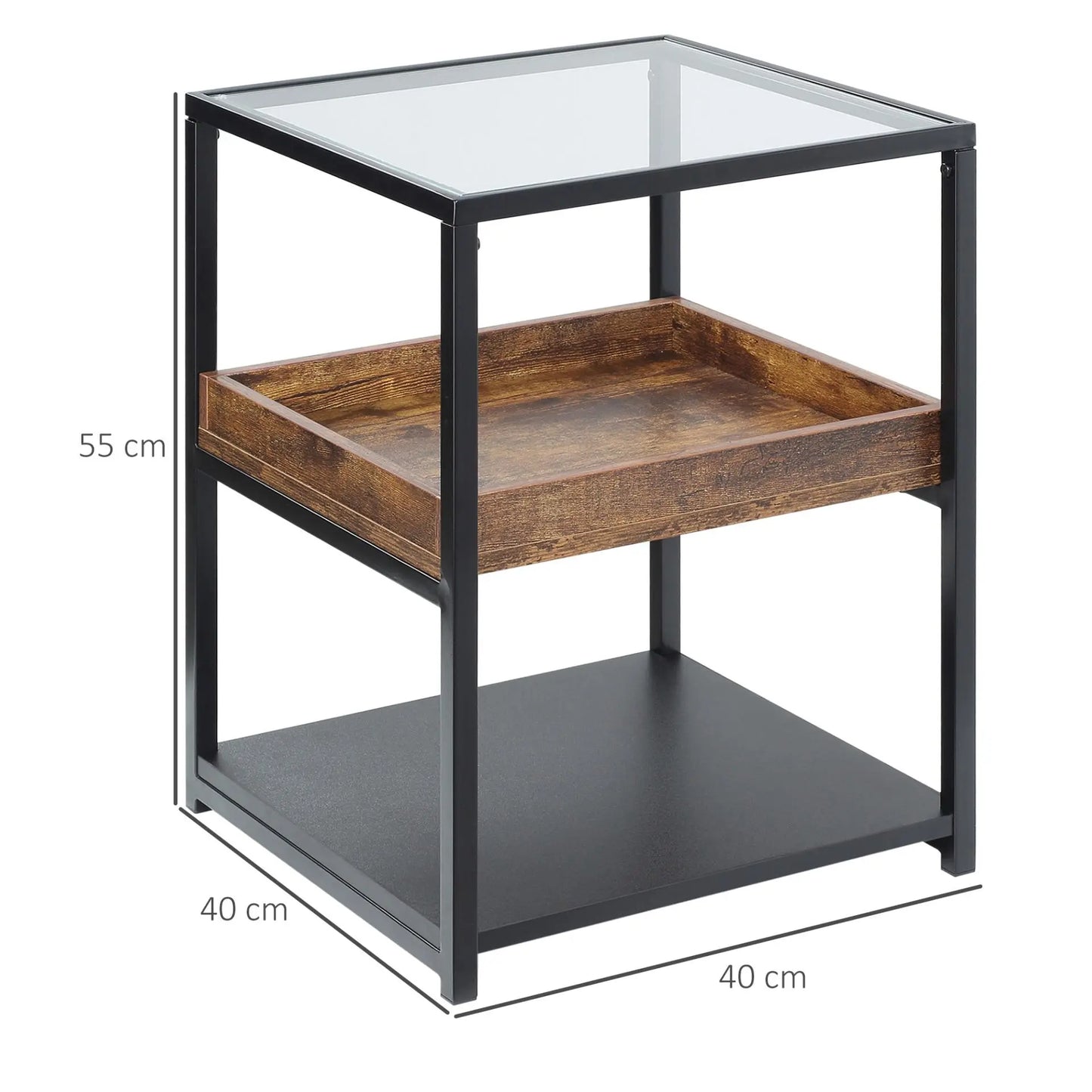 Side Table, 3-Tier End Table with Storage Shelves. Londecor