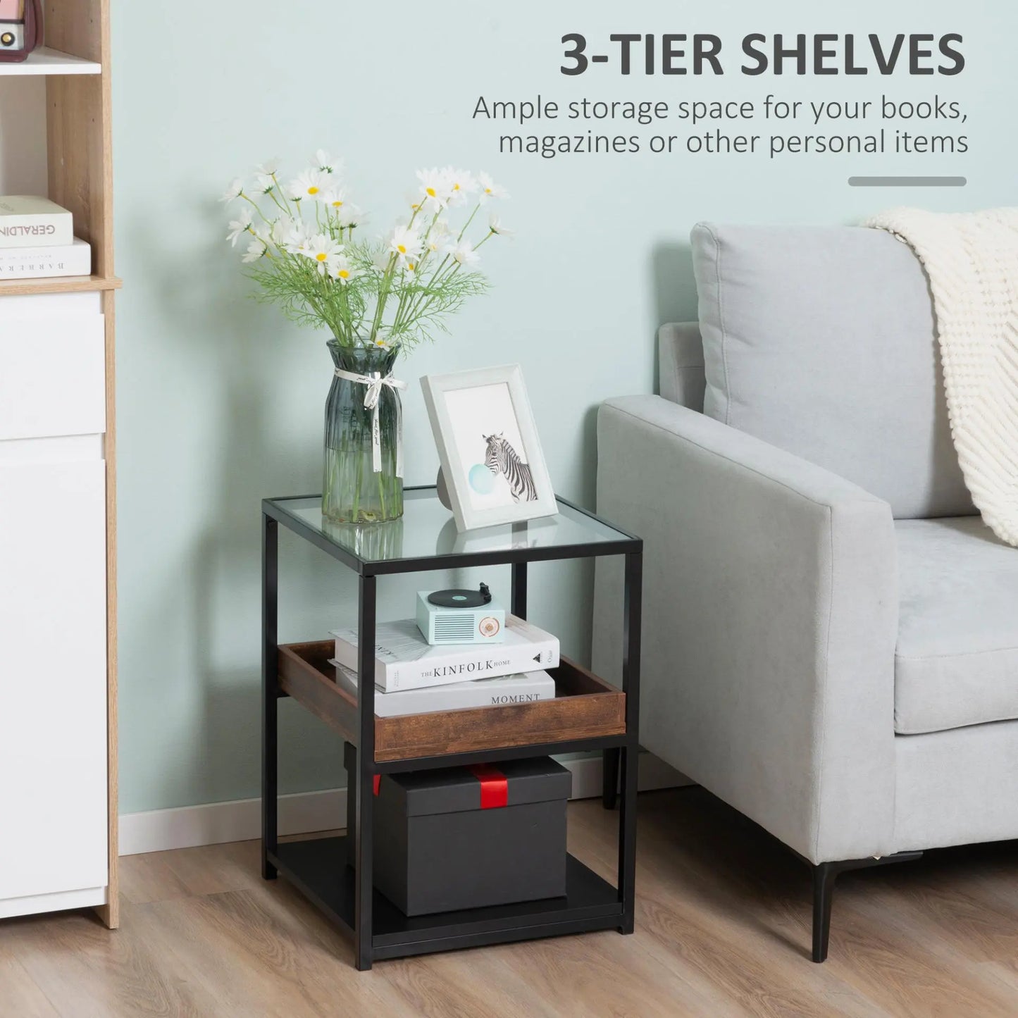 Side Table, 3-Tier End Table with Storage Shelves. Londecor