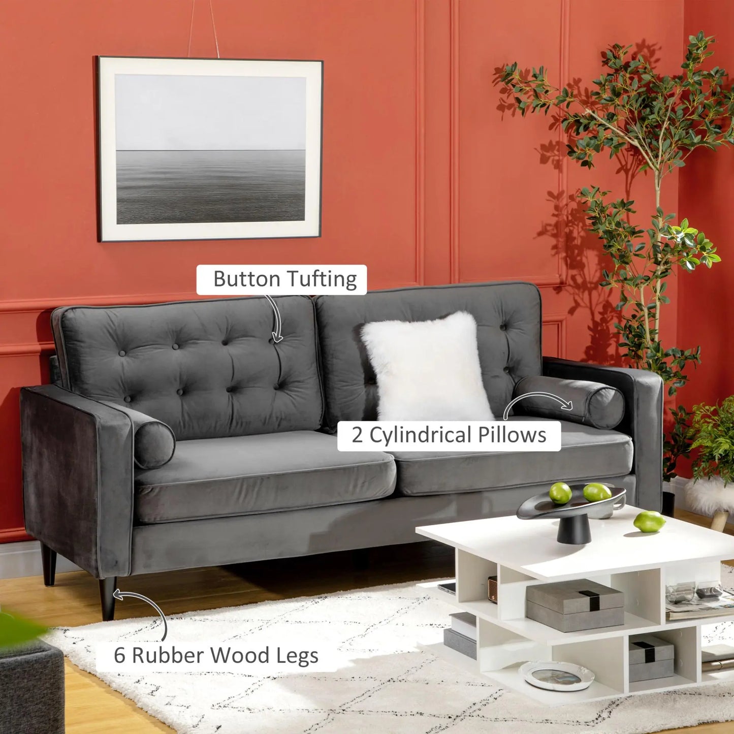 Velvet Fabric 2-Seater Sofa Londecor