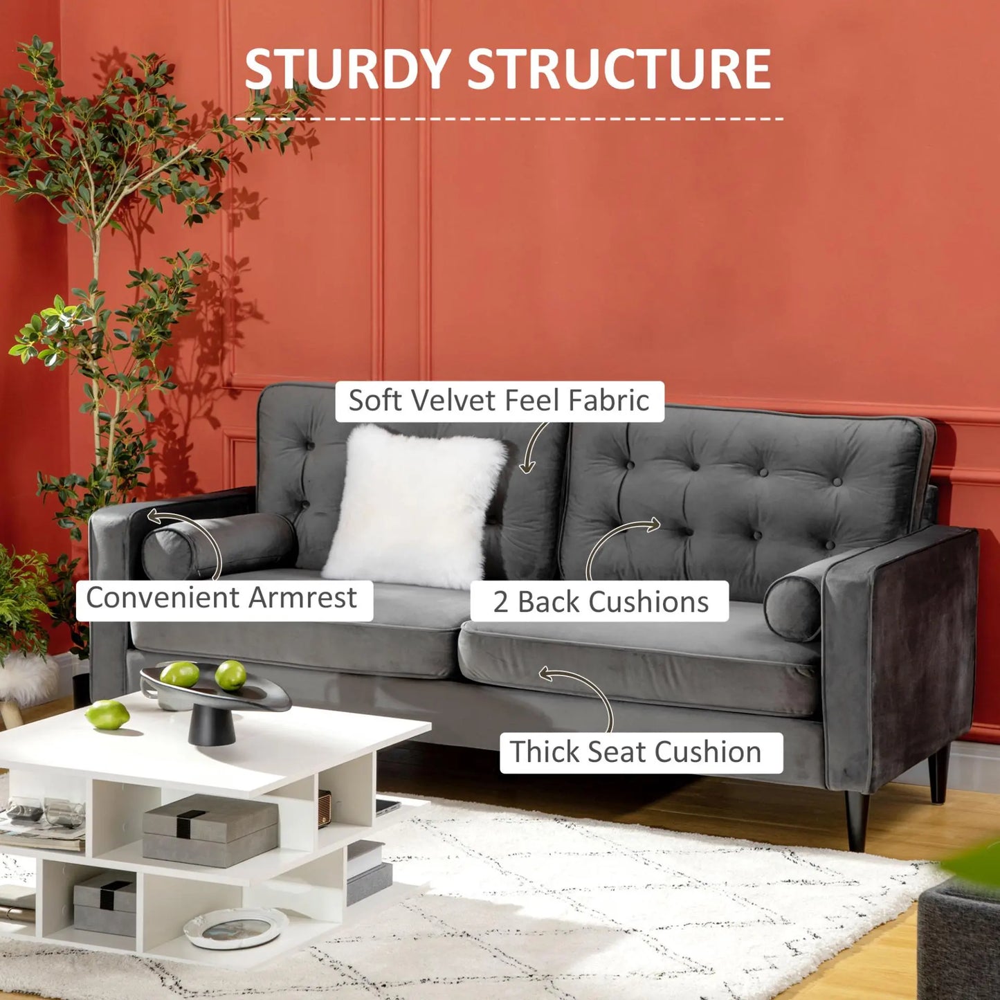 Velvet Fabric 2-Seater Sofa Londecor
