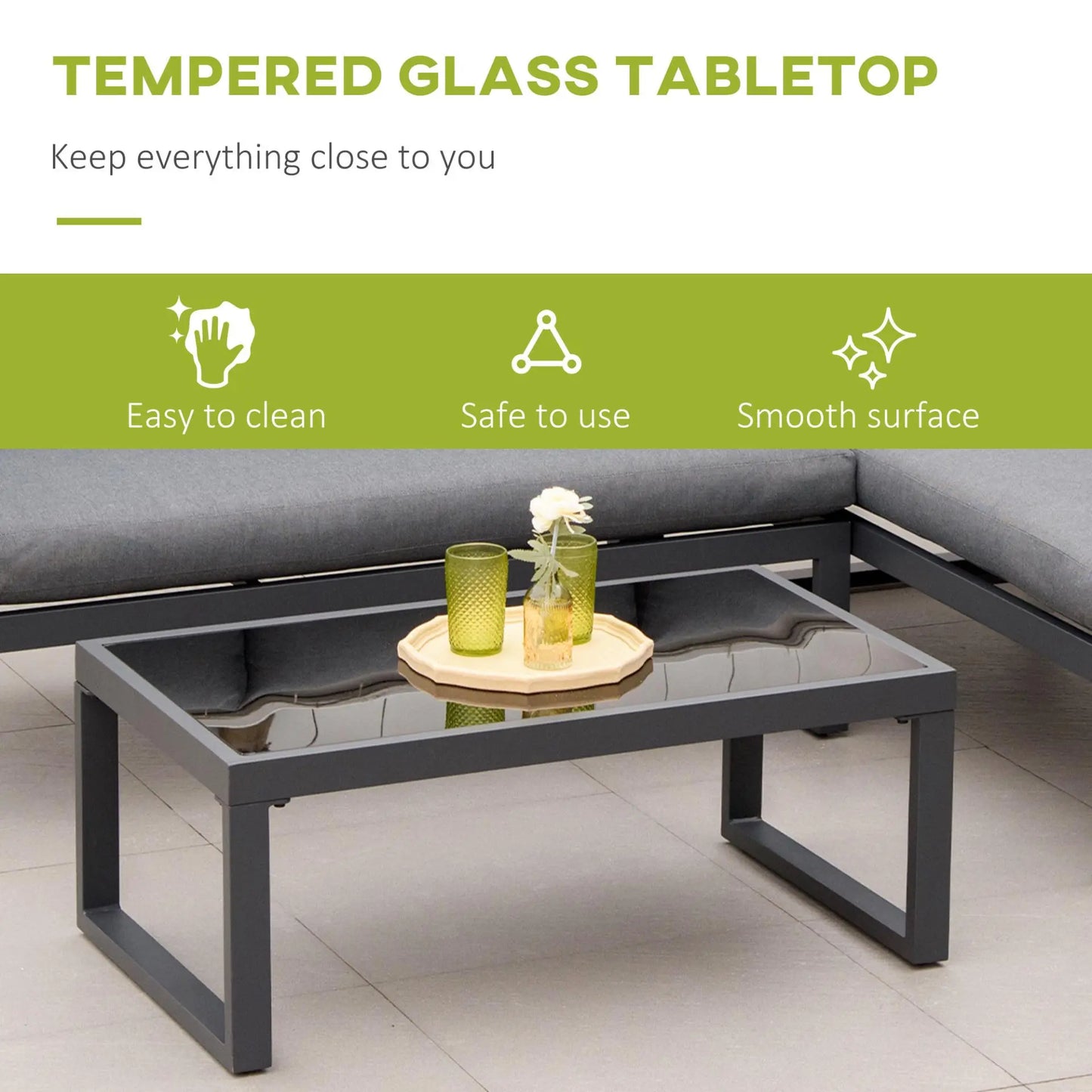L-Shaped Garden Sofa Set with Cushions and Table. Londecor
