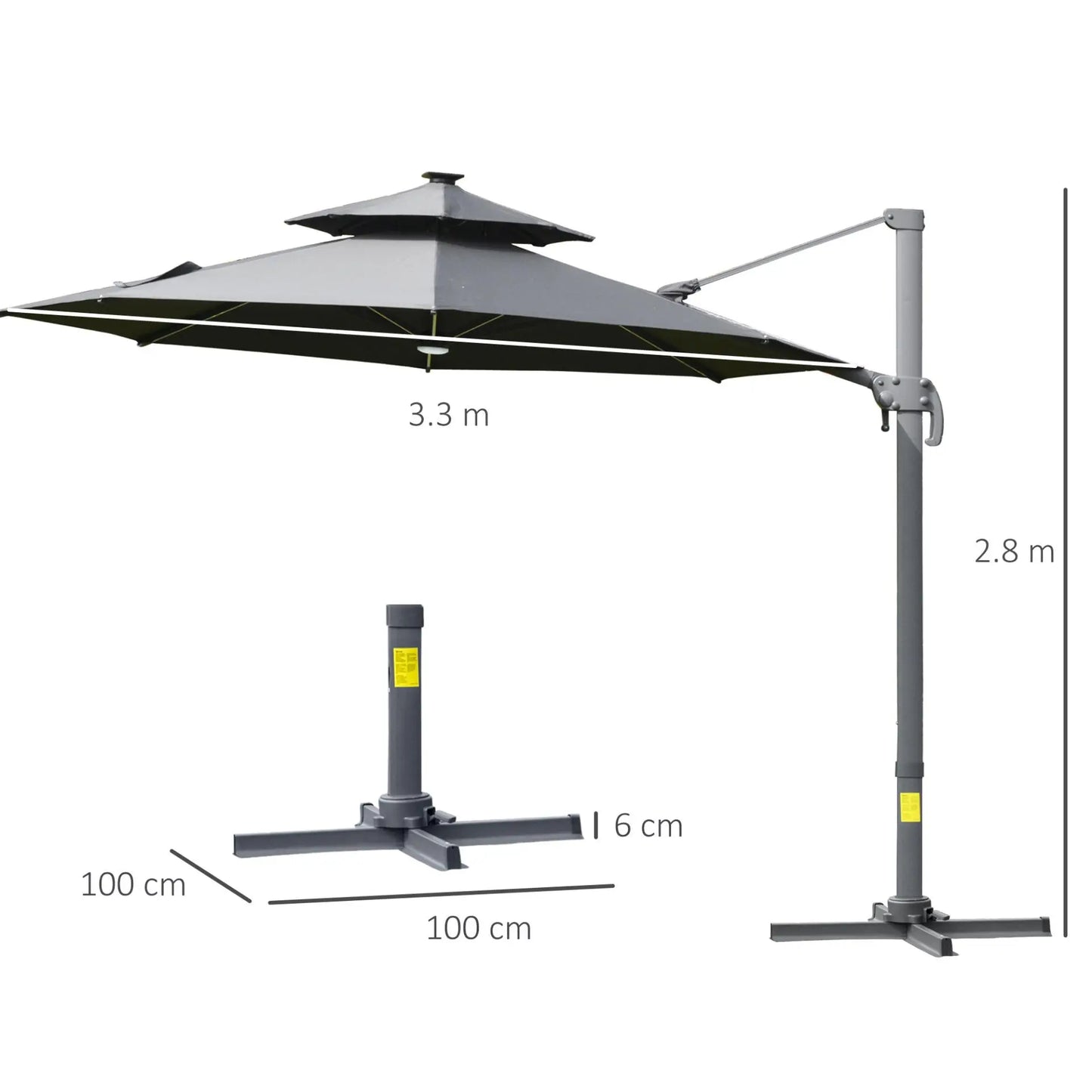 Cantilever Roma Parasol with LED Solar Lights, Crank & Tilt, Aluminium Frame. Londecor