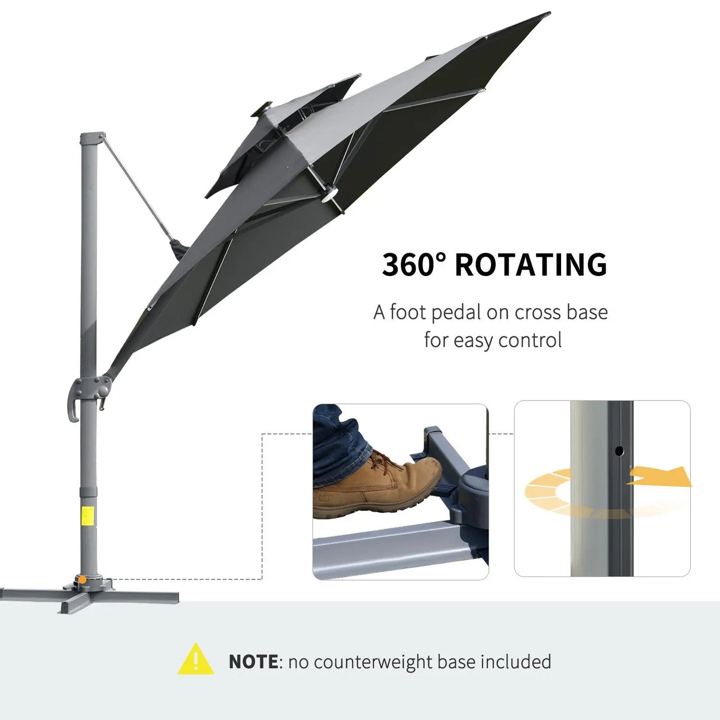 Cantilever Roma Parasol with LED Solar Lights, Crank & Tilt, Aluminium Frame. Londecor