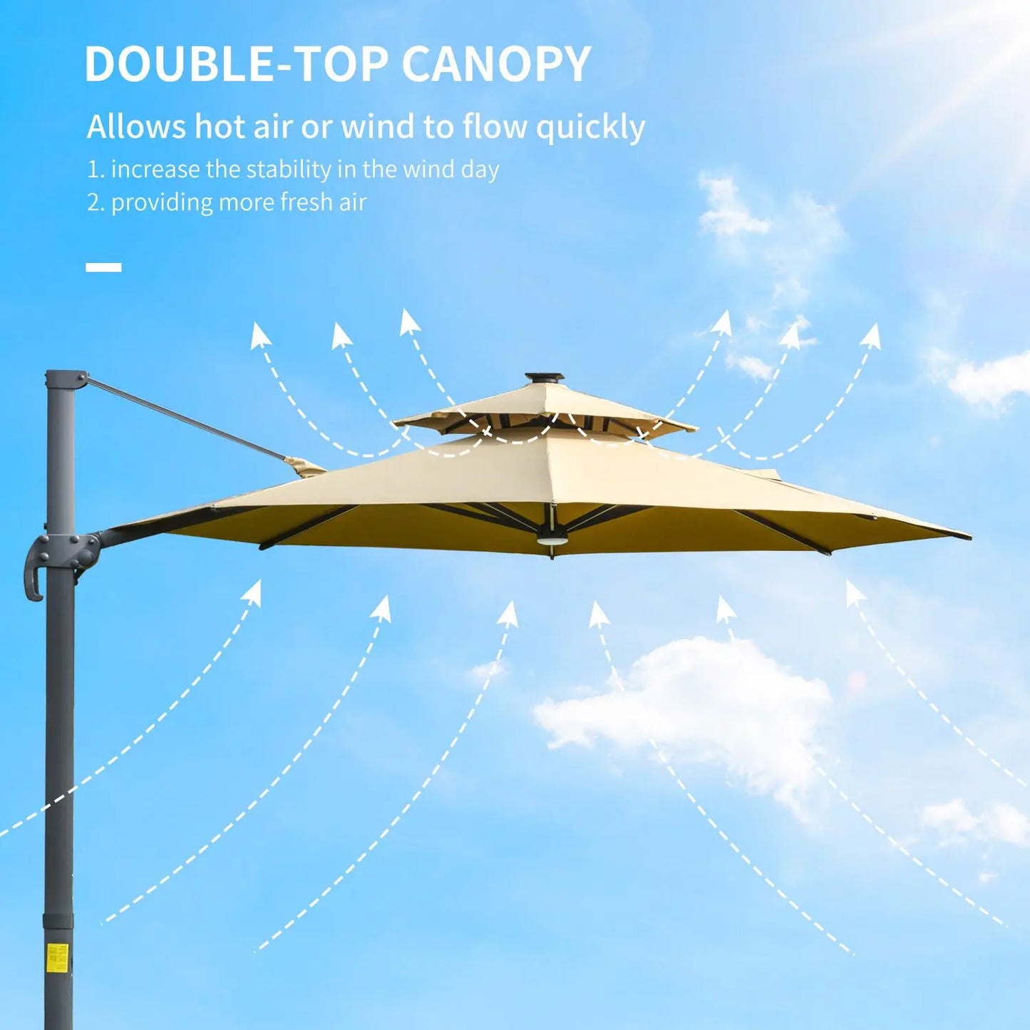 Cantilever Roma Parasol with LED Solar Lights, Crank & Tilt, Aluminium Frame. Londecor