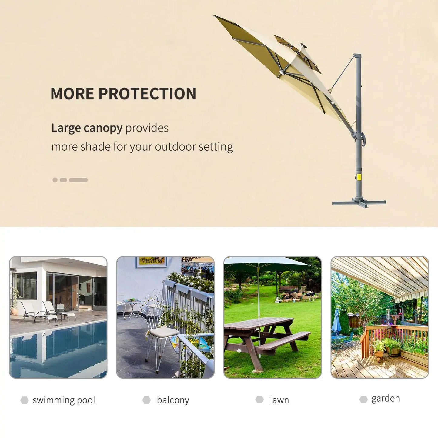 Cantilever Roma Parasol with LED Solar Lights, Crank & Tilt, Aluminium Frame. Londecor