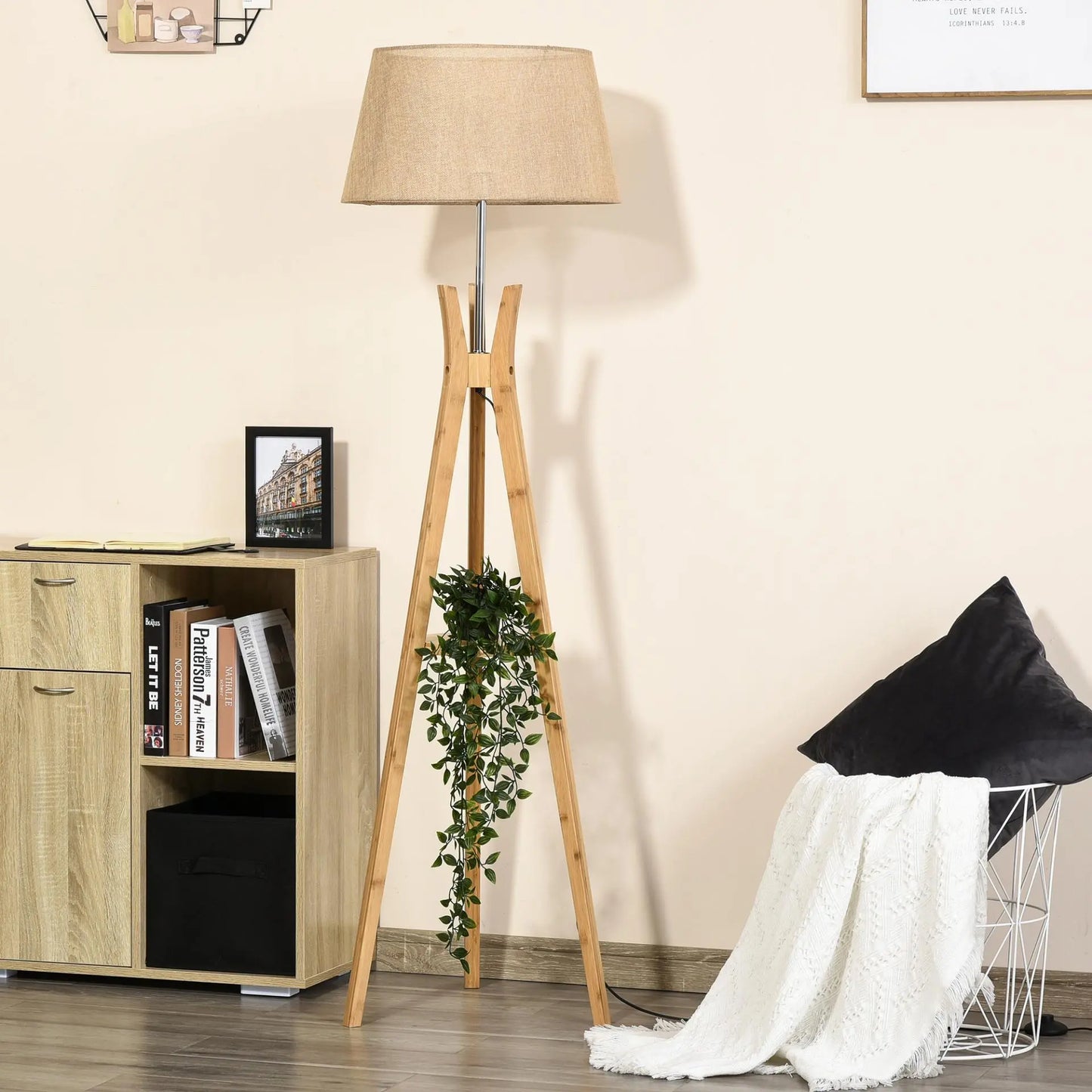 Natural Wood Tripod Floor Lamp Londecor