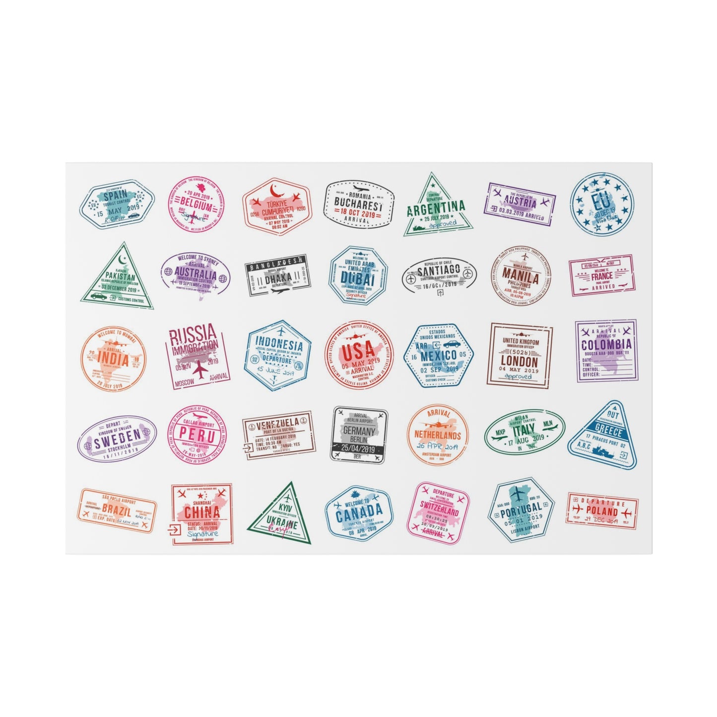 Traveller Stamps Canvas Printify