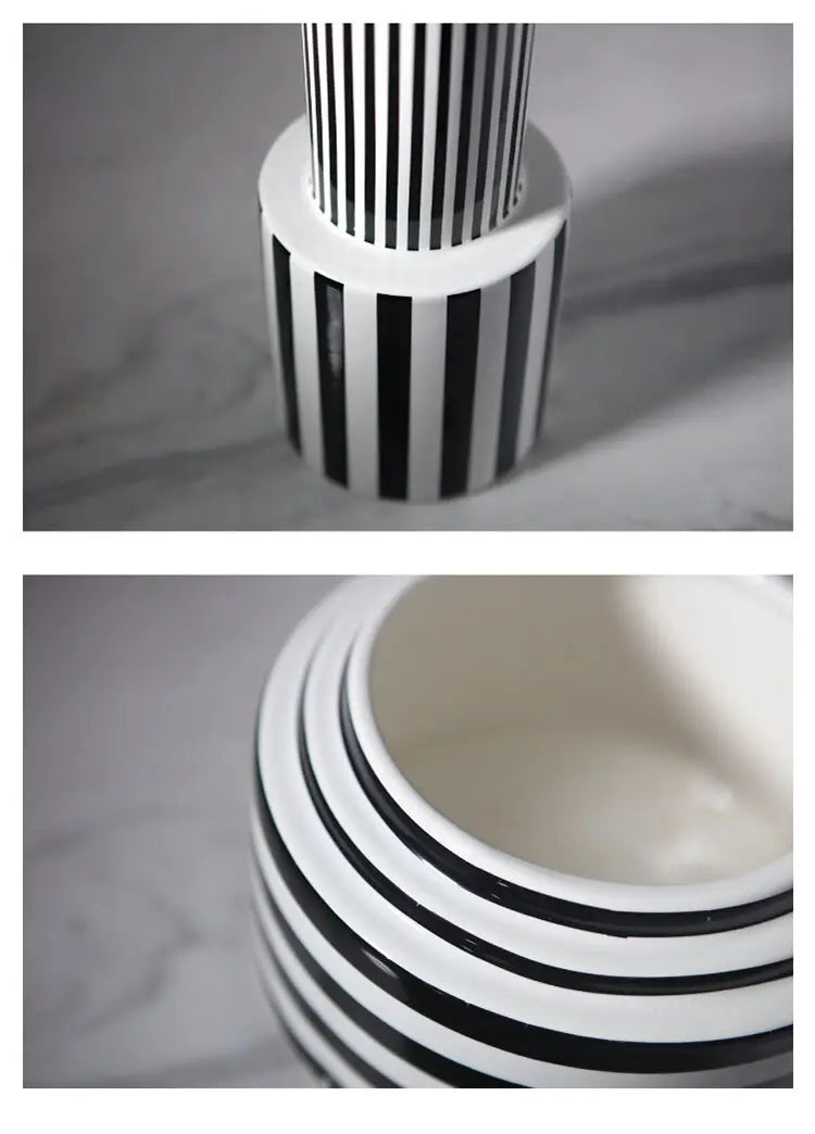 Black and white striped ceramic vase Londecor