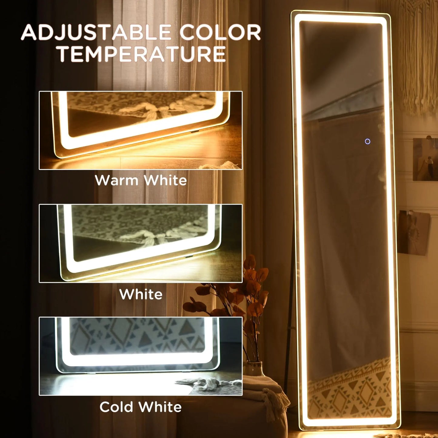 Full-Length Mirror with LED Lights and Remote Control. Londecor
