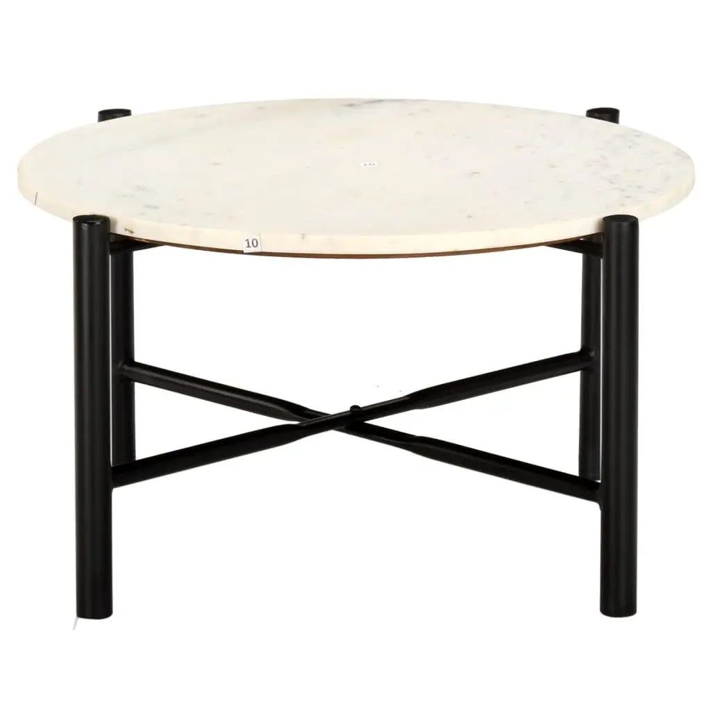 Coffee Table White 60x60x35 cm Real Stone with Marble Texture Londecor