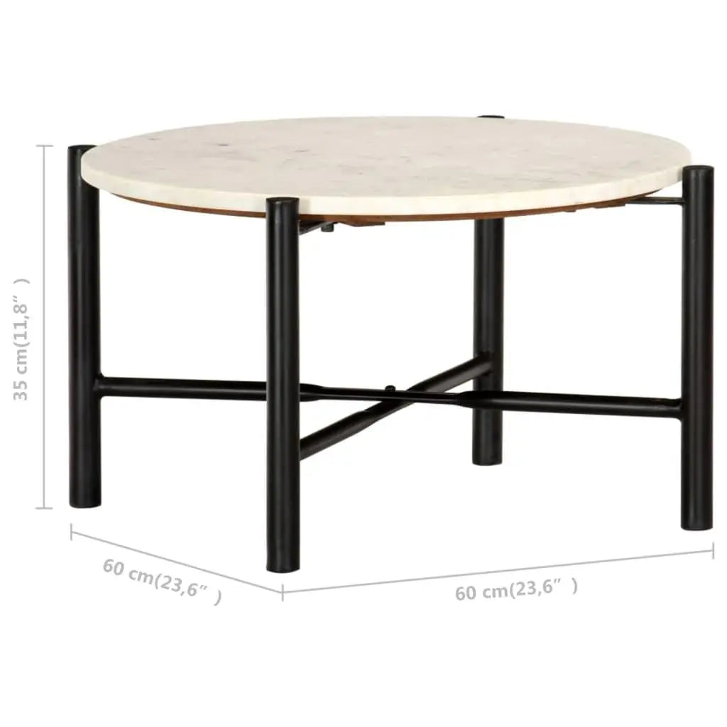 Coffee Table White 60x60x35 cm Real Stone with Marble Texture Londecor