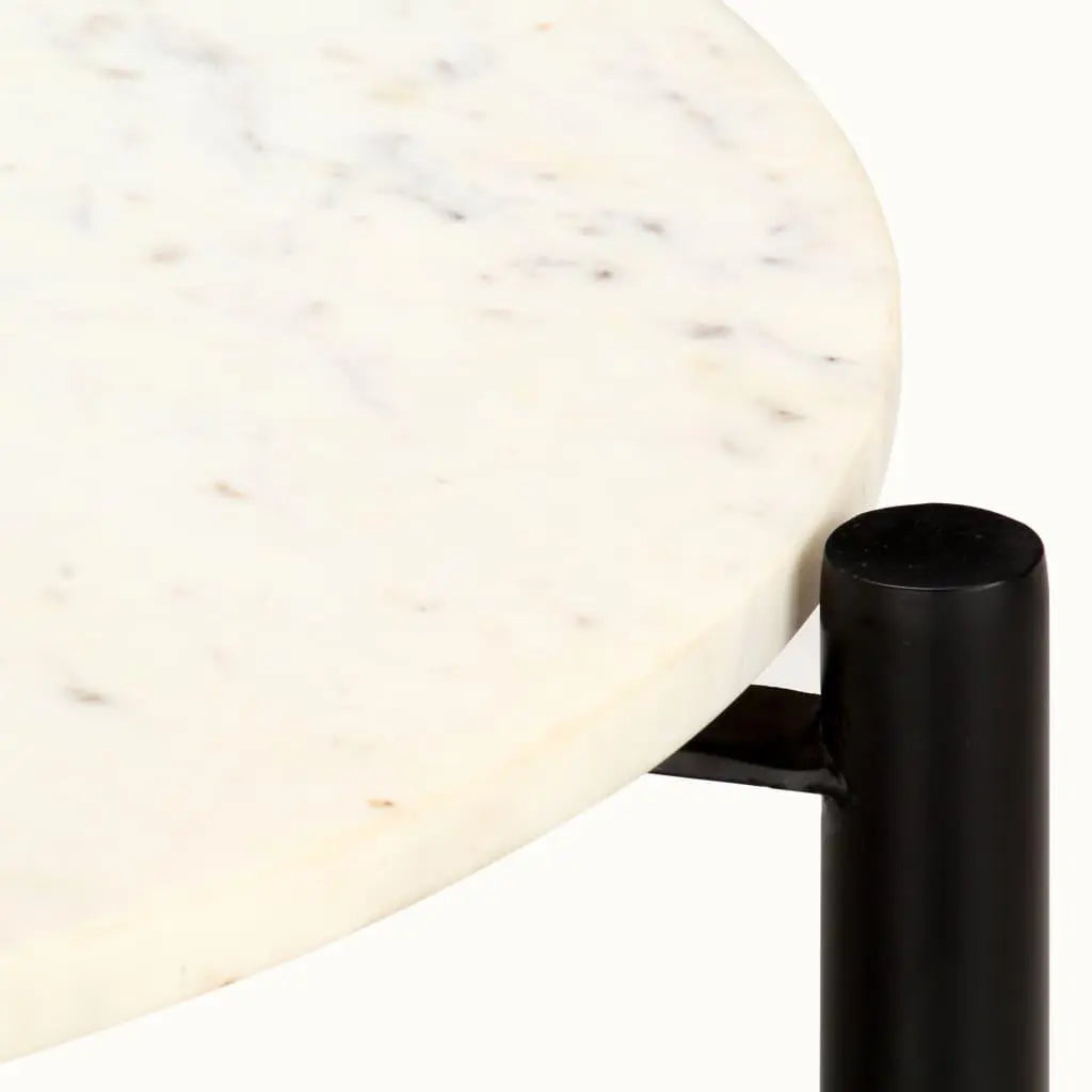 Coffee Table White 60x60x35 cm Real Stone with Marble Texture Londecor