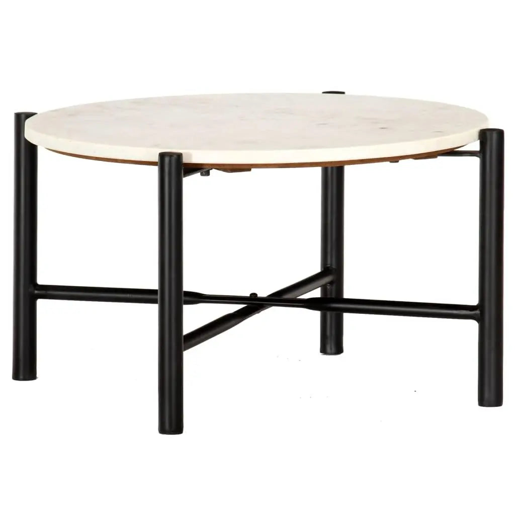 Coffee Table White 60x60x35 cm Real Stone with Marble Texture Londecor