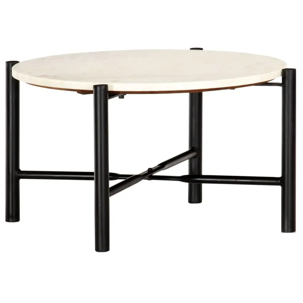 Coffee Table White 60x60x35 cm Real Stone with Marble Texture Londecor