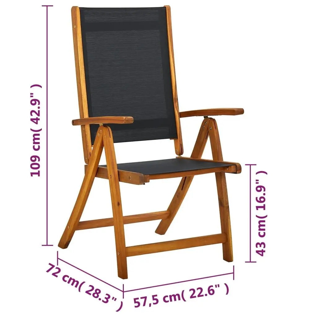 Folding Garden Chairs 2 pcs Solid Acacia Wood and Textilene - Londecor