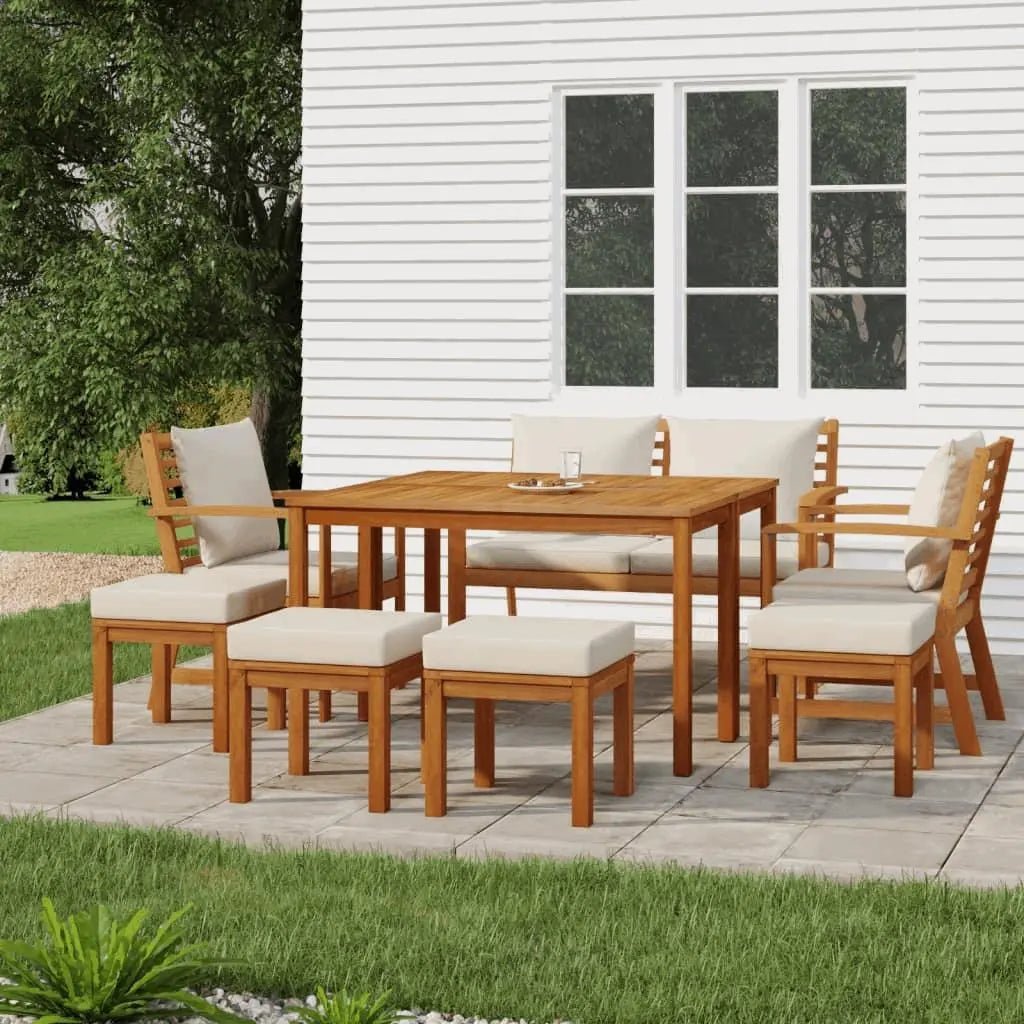9 Piece Garden Dining Set with Cushions Solid Wood Acacia - Londecor