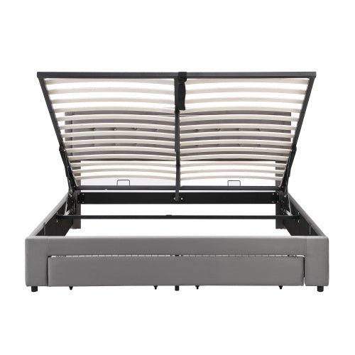 Grey Velvet Super King Ottoman Storage Bed - With Headboard