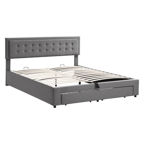Grey Velvet Super King Ottoman Storage Bed - With Headboard