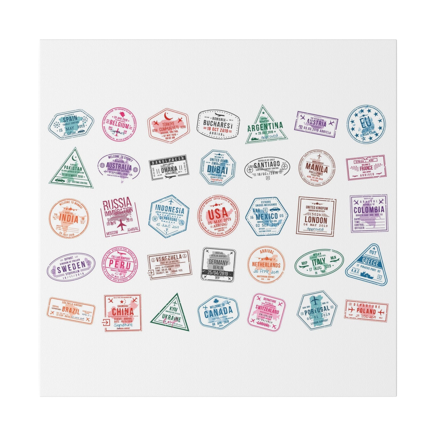 Traveller Stamps Canvas Printify