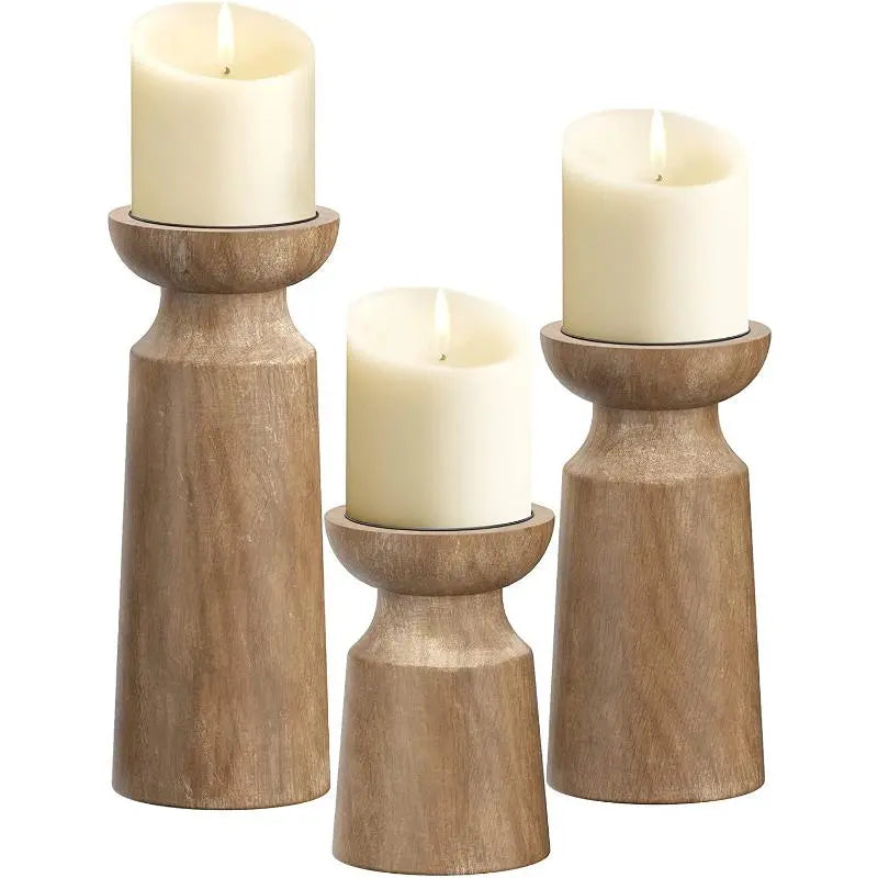 Solid Wood Retro Candlestick Home B & B Table Decoration Candle Holder Wooden Londecor