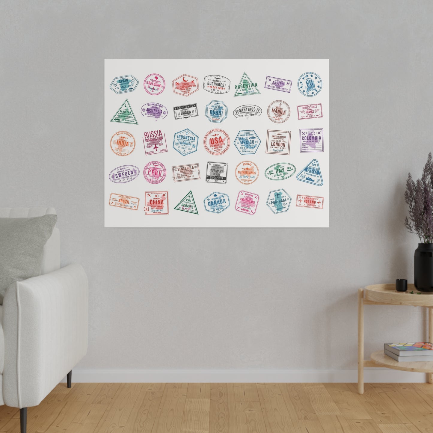 Traveller Stamps Canvas Printify