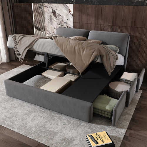 Storage Bed – Grey, Hydraulic, 3 Drawers