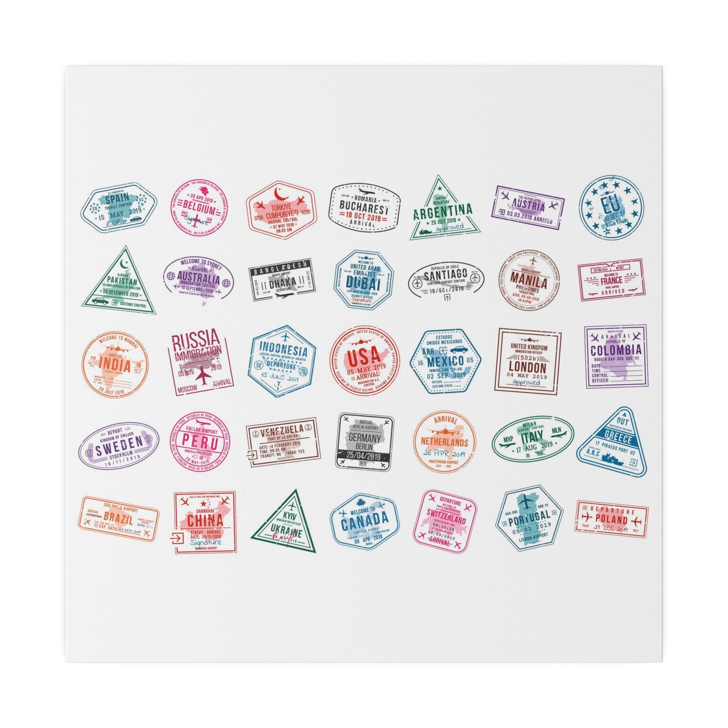 Traveller Stamps Canvas Printify