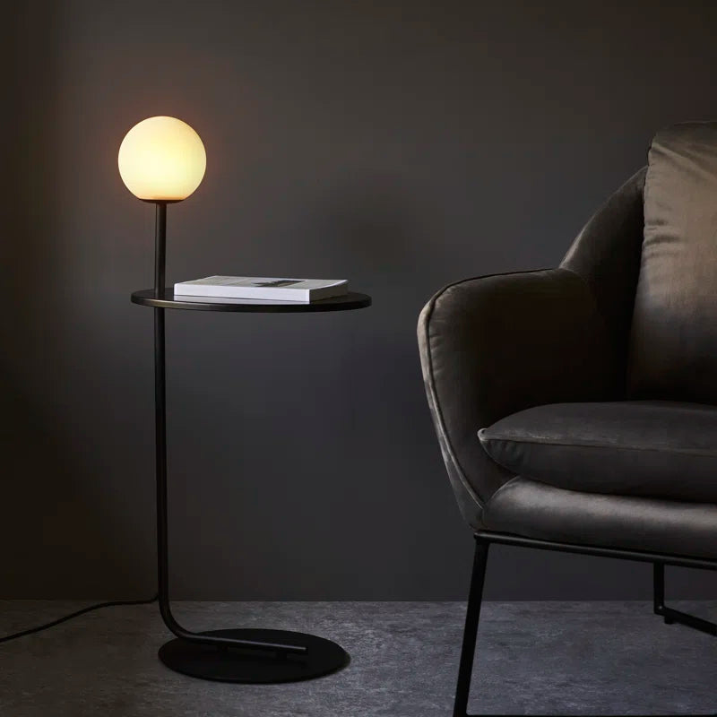 Modern Multitasking: Matt Black Tray Table Floor Lamp