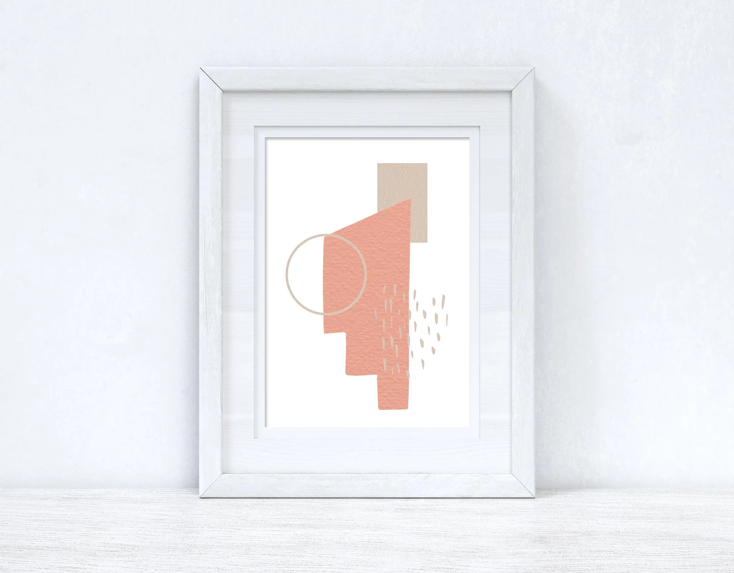 Peach Pink & Beige Abstract 3 Colour Shapes Home Wall Decor Print - Londecor