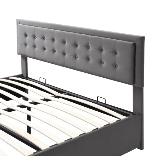 Grey Velvet Super King Ottoman Storage Bed - With Headboard