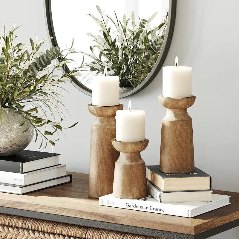 Solid Wood Retro Candlestick Home B & B Table Decoration Candle Holder Wooden Londecor