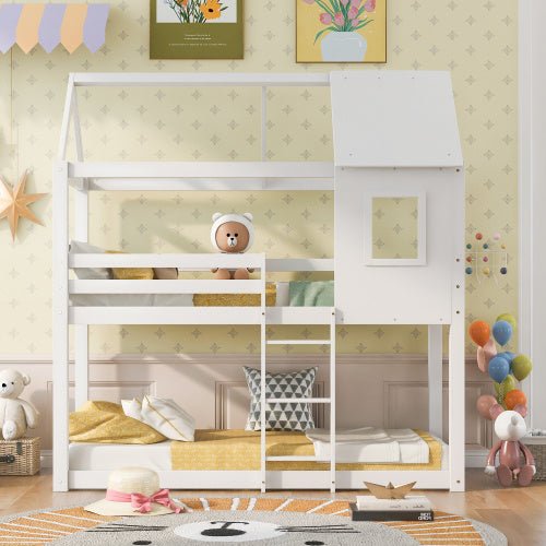 White Solid Pine Kids Bunk Bed with Ladder & Guardrails - 3FT Single