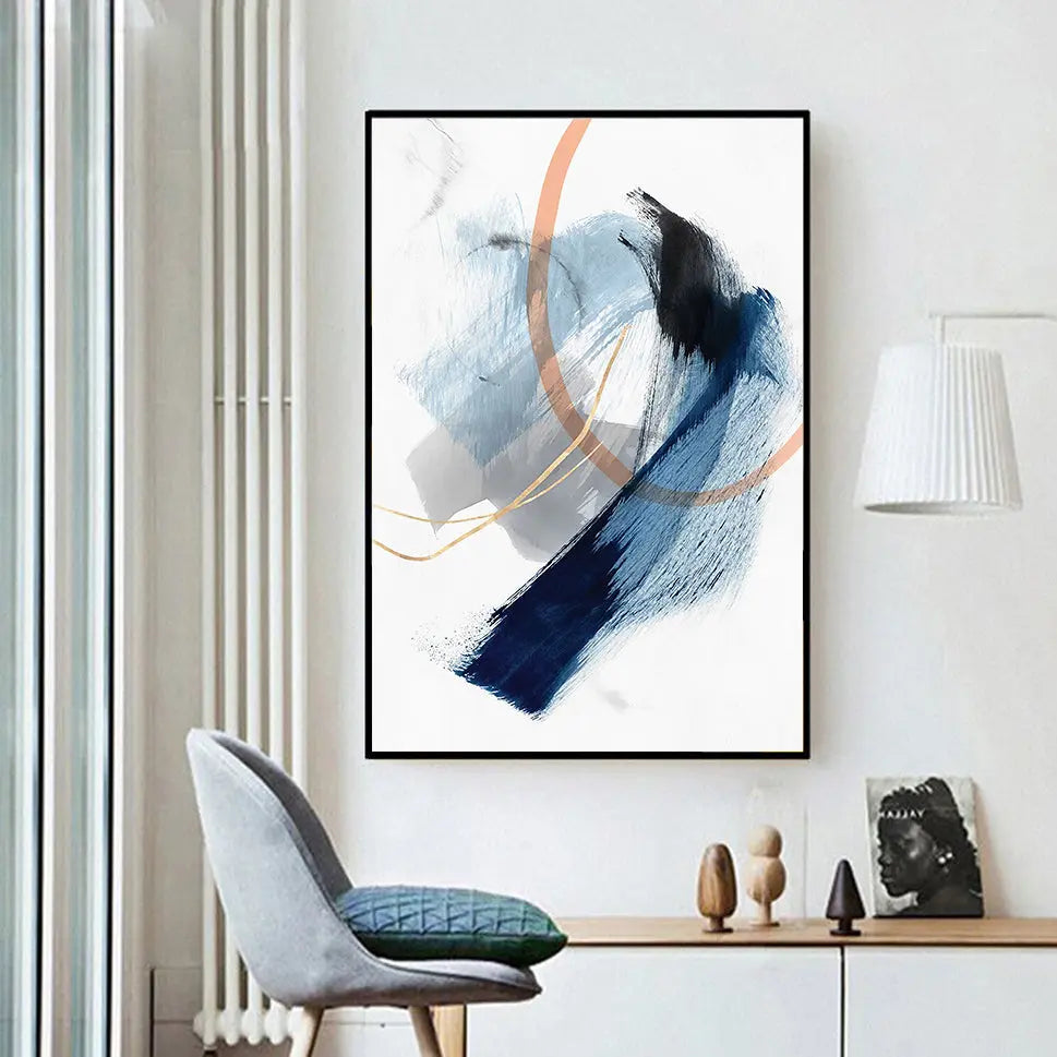 Modern Abstract Blue Splash Ink Drawing Londecor