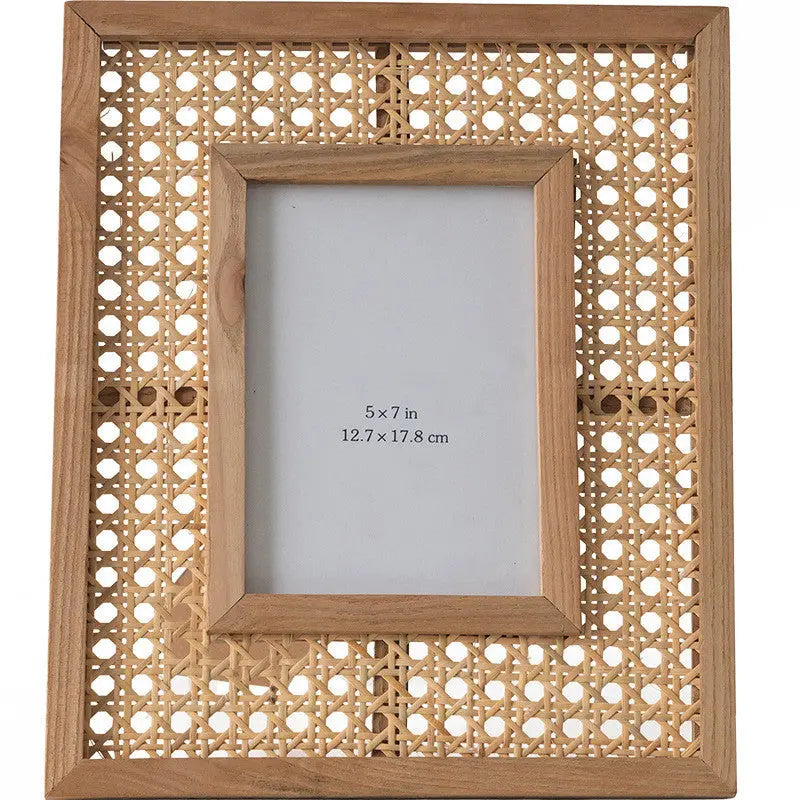 Rectangular Solid Wood Rattan Photo Frame Desktop Decoration Vimost Shop