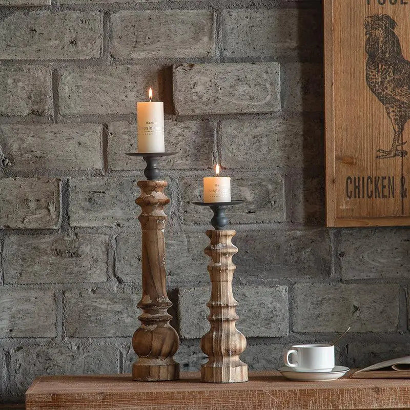 Retro Solid Wood Wrought Candle Holder Ornaments - Londecor