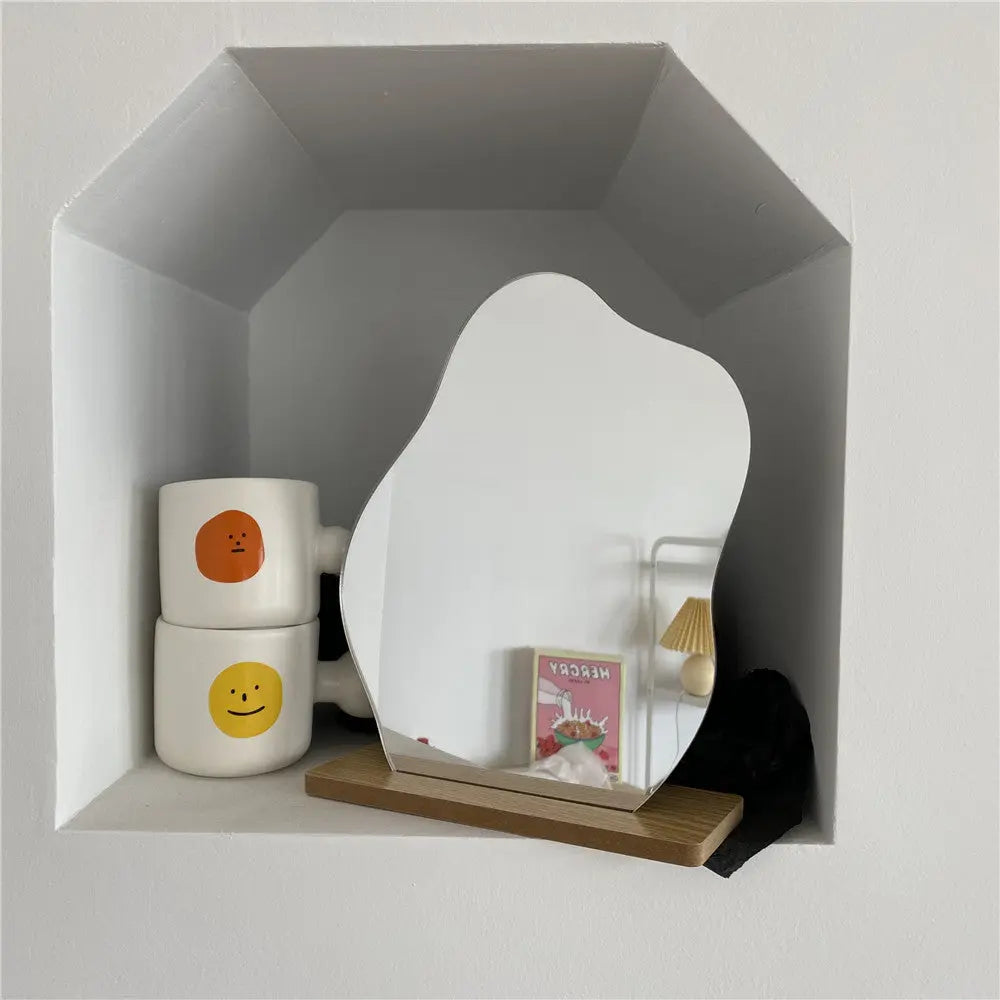 Makeup Mirror Irregular Acrylic Mirror Wooden Base Londecor