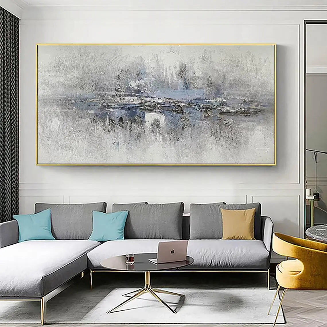 Gray Abstract Painting Blue Gray Canvas Painting - Londecor