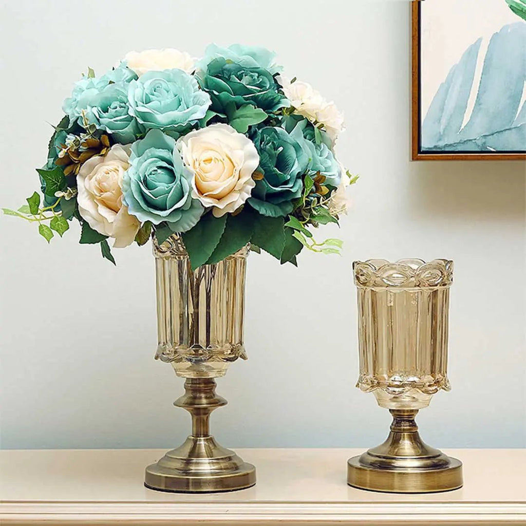 28.5cm Transparent Glass Flower Vase with Metal Base Filler Vase-4
