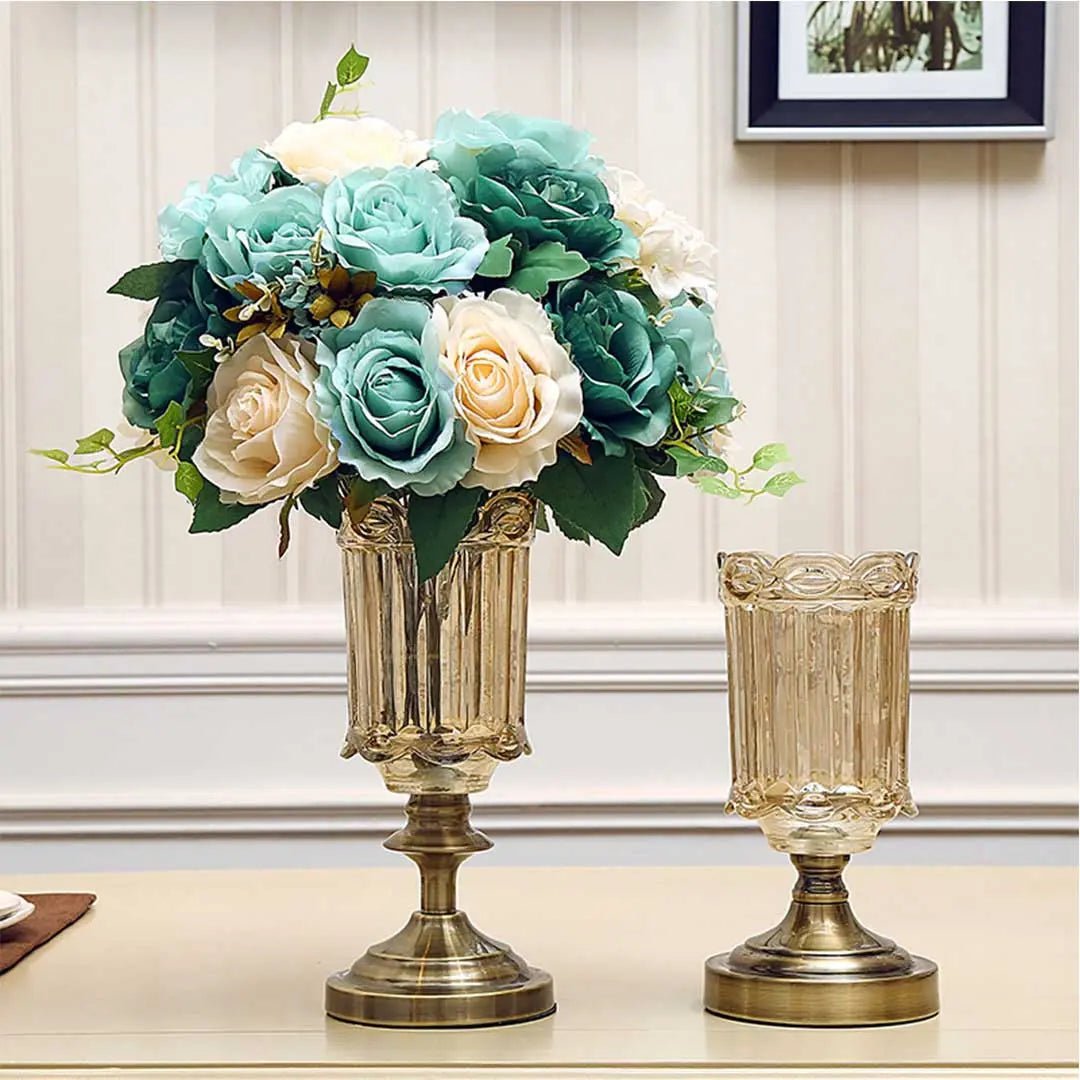 28.5cm Transparent Glass Flower Vase with Metal Base Filler Vase-6