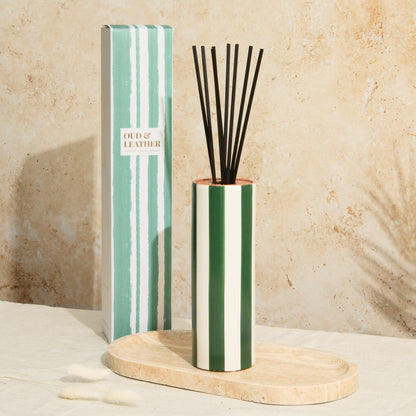 Marrakesh: Olive Striped Diffuser - Oud & Leather