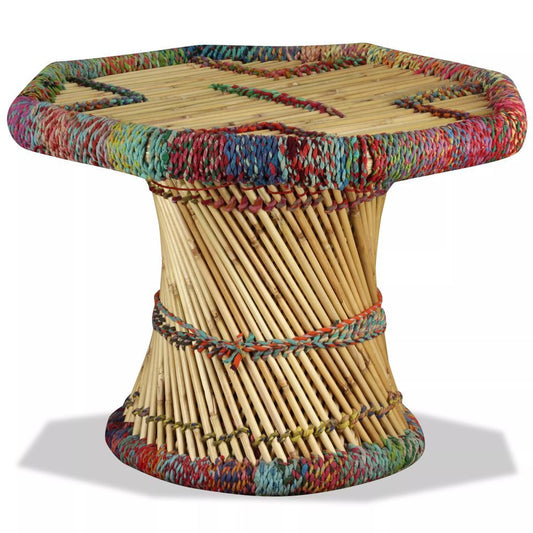 Bamboo Table with Chindi Details Multicolour