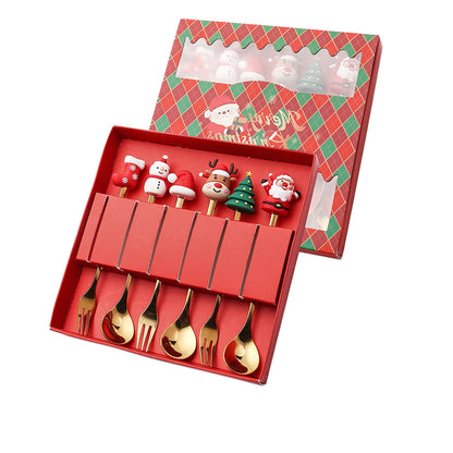 Christmas Gift Tableware Stainless Steel Coffee Spoon Dessert Spoon Fork Set
