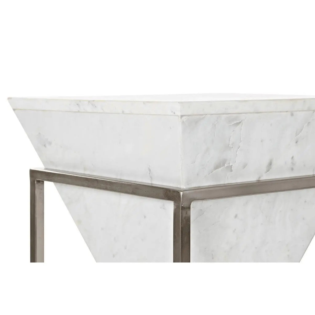 Side Table Silver Metal White Marble Modern. - Londecor