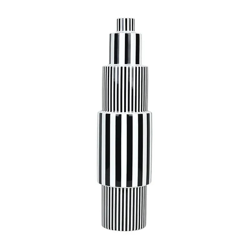 Black and white striped ceramic vase Londecor