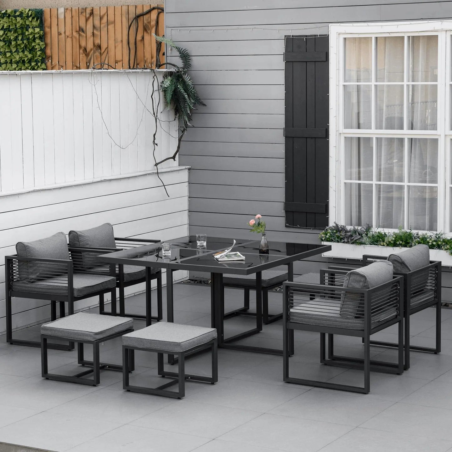 8 Seater Garden Dining Cube Set Aluminum Outdoor Furniture. - Londecor