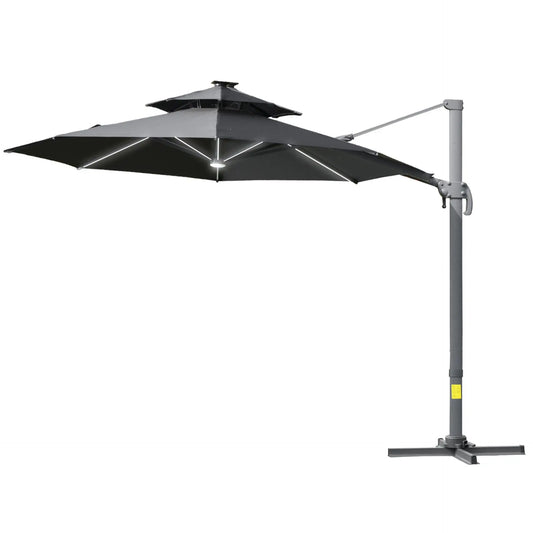 Cantilever Roma Parasol with LED Solar Lights, Crank & Tilt, Aluminium Frame. Londecor