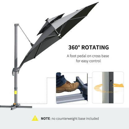 Cantilever Roma Parasol with LED Solar Lights, Crank & Tilt, Aluminium Frame. Londecor